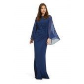 Vera Mont - 4678 4589 lang kleed blauw stretch voile pailletten.
